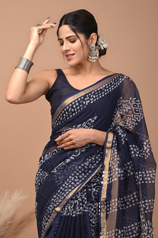 Pure Hand Block Printed Kota Doriya Saree