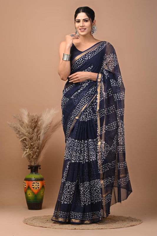 Pure Hand Block Printed Kota Doriya Saree