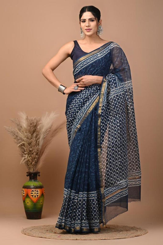 Pure Hand Block Printed Kota Doriya Saree