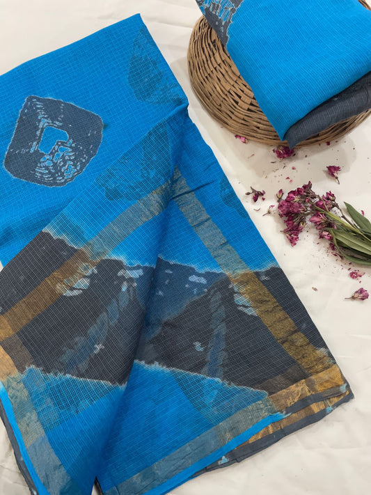 Pure Hand Block Printed Kota Doriya Saree