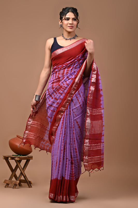 Pure Hand block printed cotton linen saree