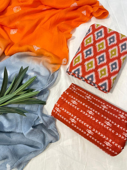 Pure Cotton Suits With Chiffon Dupatta
