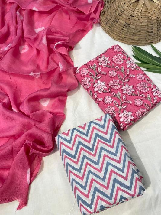 Pure Cotton Suits With Chiffon Dupatta