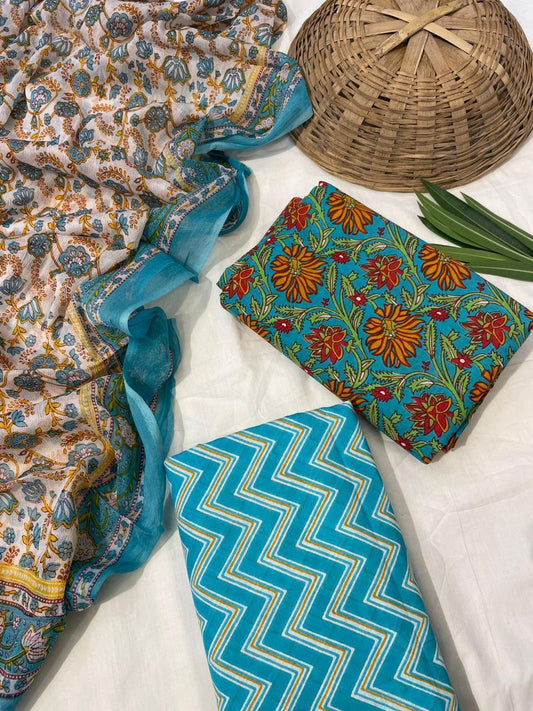 Pure Cotton Suits With Chiffon Dupatta