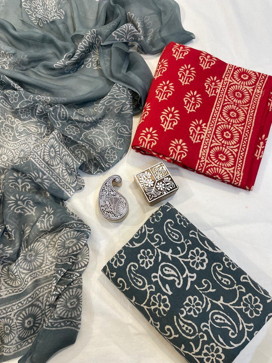 Pure Cotton Suits With Chiffon Dupatta