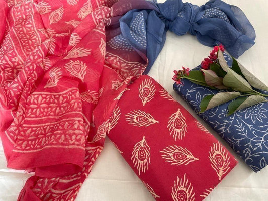 Pure Cotton Suits With Chiffon Dupatta