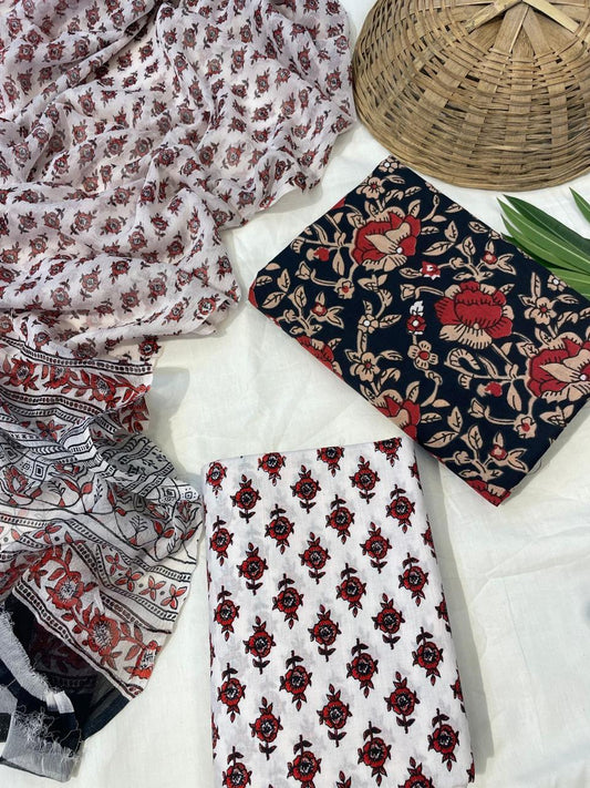 Pure Cotton Suits With Chiffon Dupatta