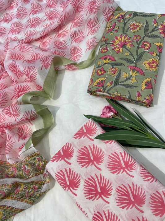 Pure Cotton Suits With Chiffon Dupatta