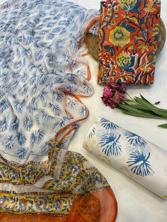 Pure Cotton Suits With Chiffon Dupatta