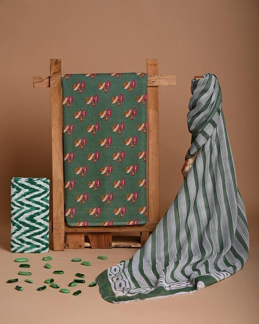 Pure Cotton Suits With Chiffon Dupatta