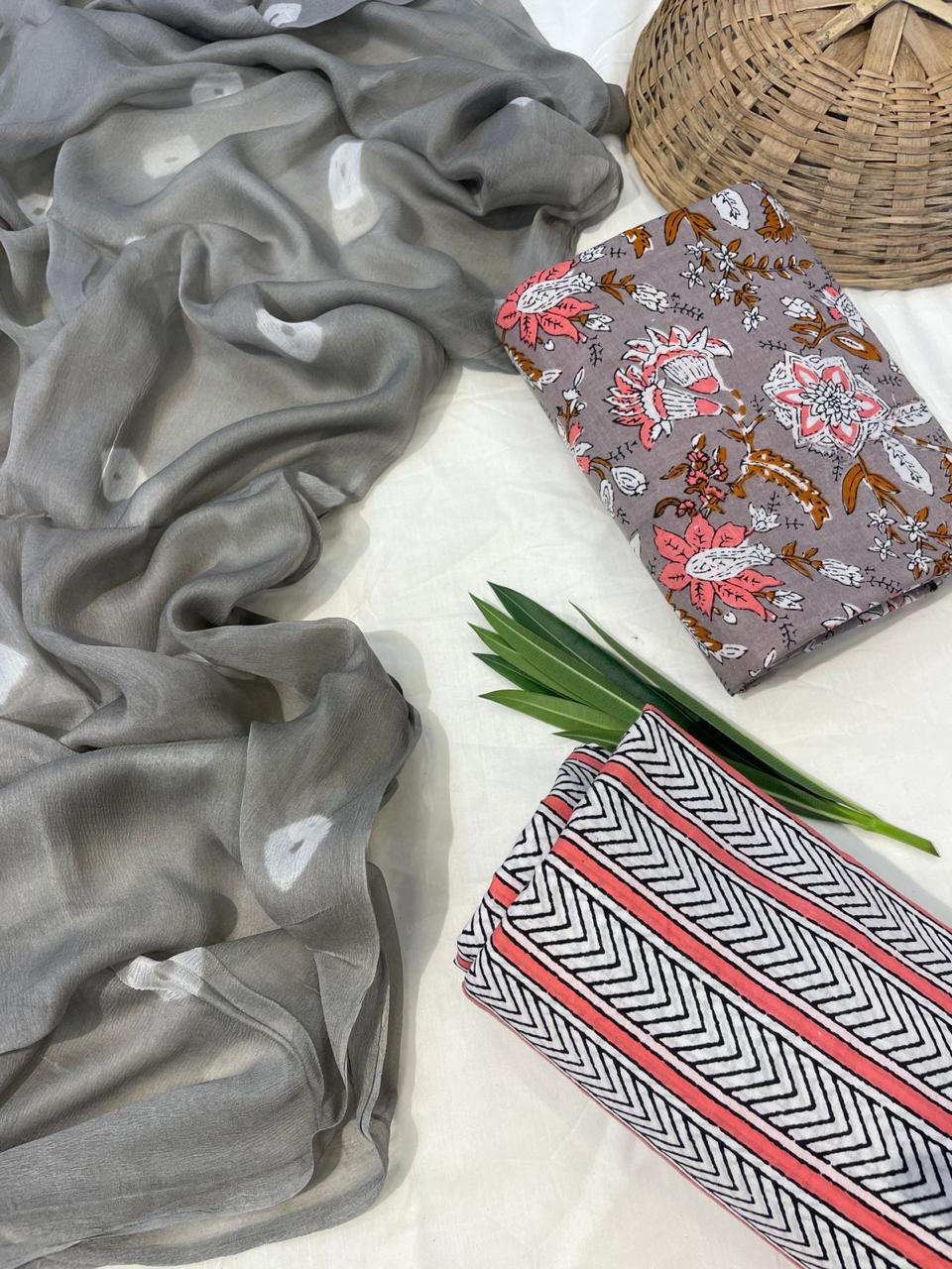 Pure Cotton Suits With Chiffon Dupatta