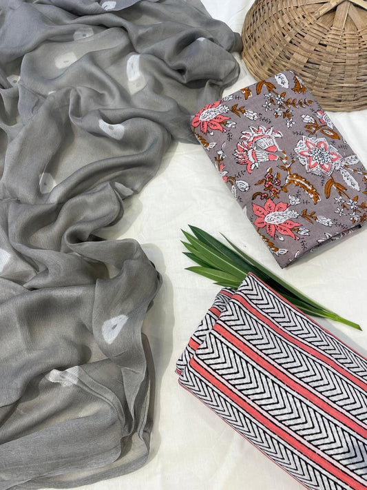 Pure Cotton Suits With Chiffon Dupatta
