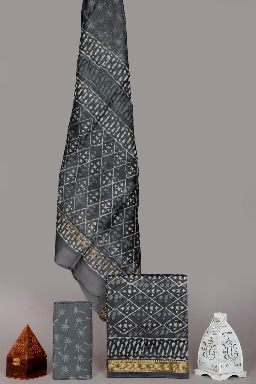 ”Maheshwari Silk Suits With Maheshwari Silk Dupatta And Cotton Bottom