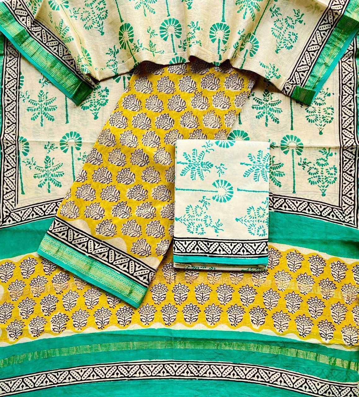 ”Maheshwari Silk Suits With Maheshwari Silk Dupatta And Cotton Bottom