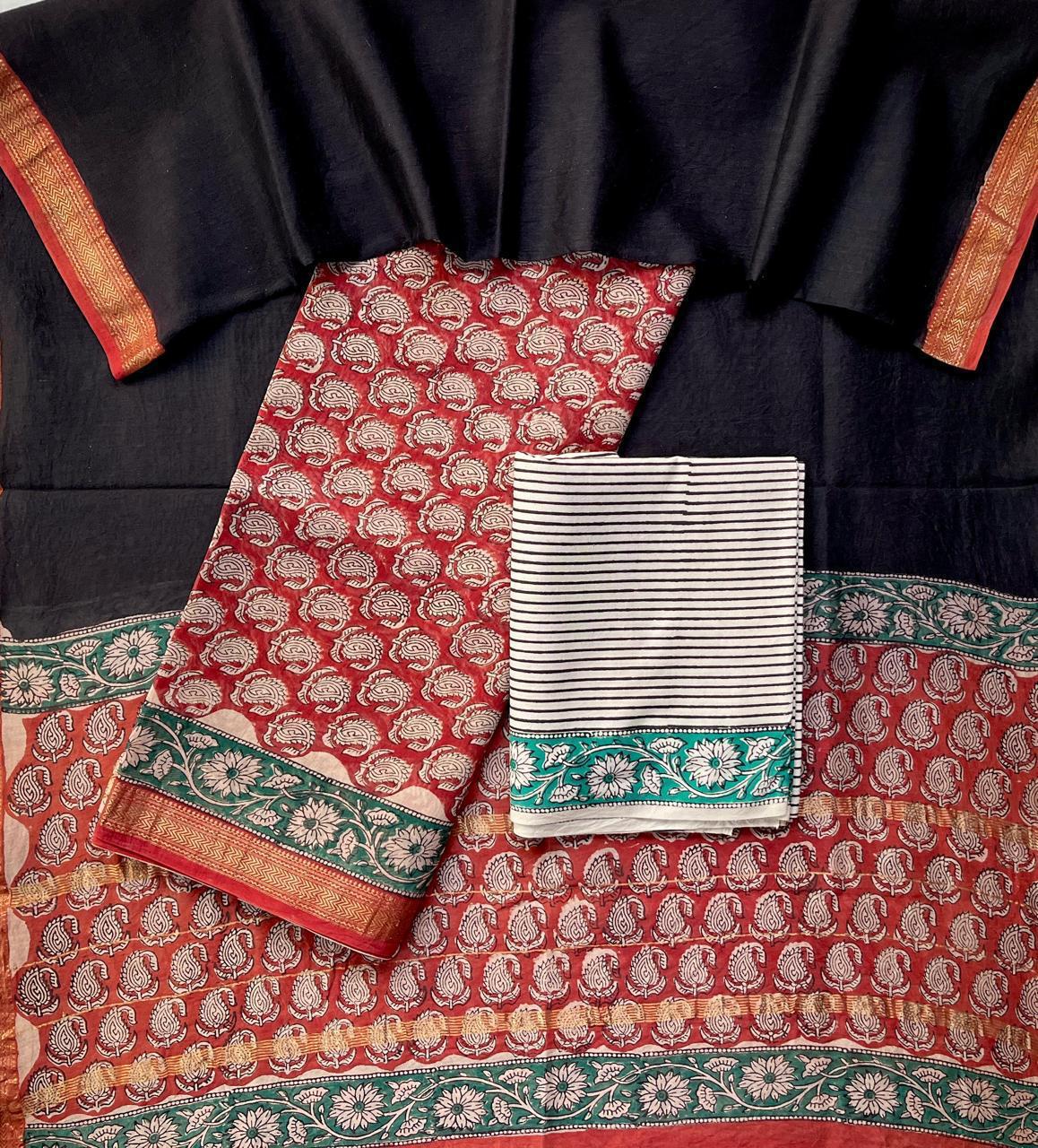 ”Maheshwari Silk Suits With Maheshwari Silk Dupatta And Cotton Bottom