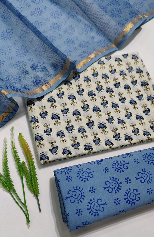 Hand Block Printed Pure Cotton Suit Set with Kota Dupatta