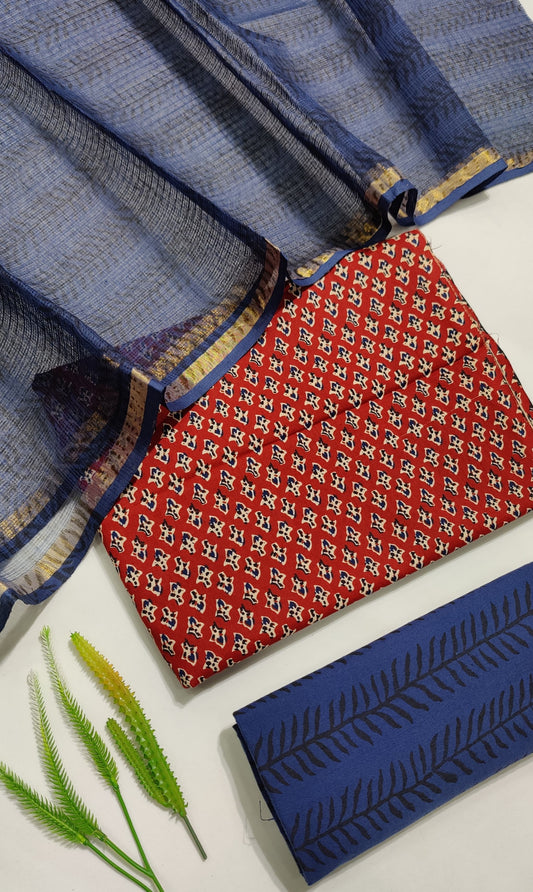 Hand Block Printed Pure Cotton Suit Set with Kota Dupatta