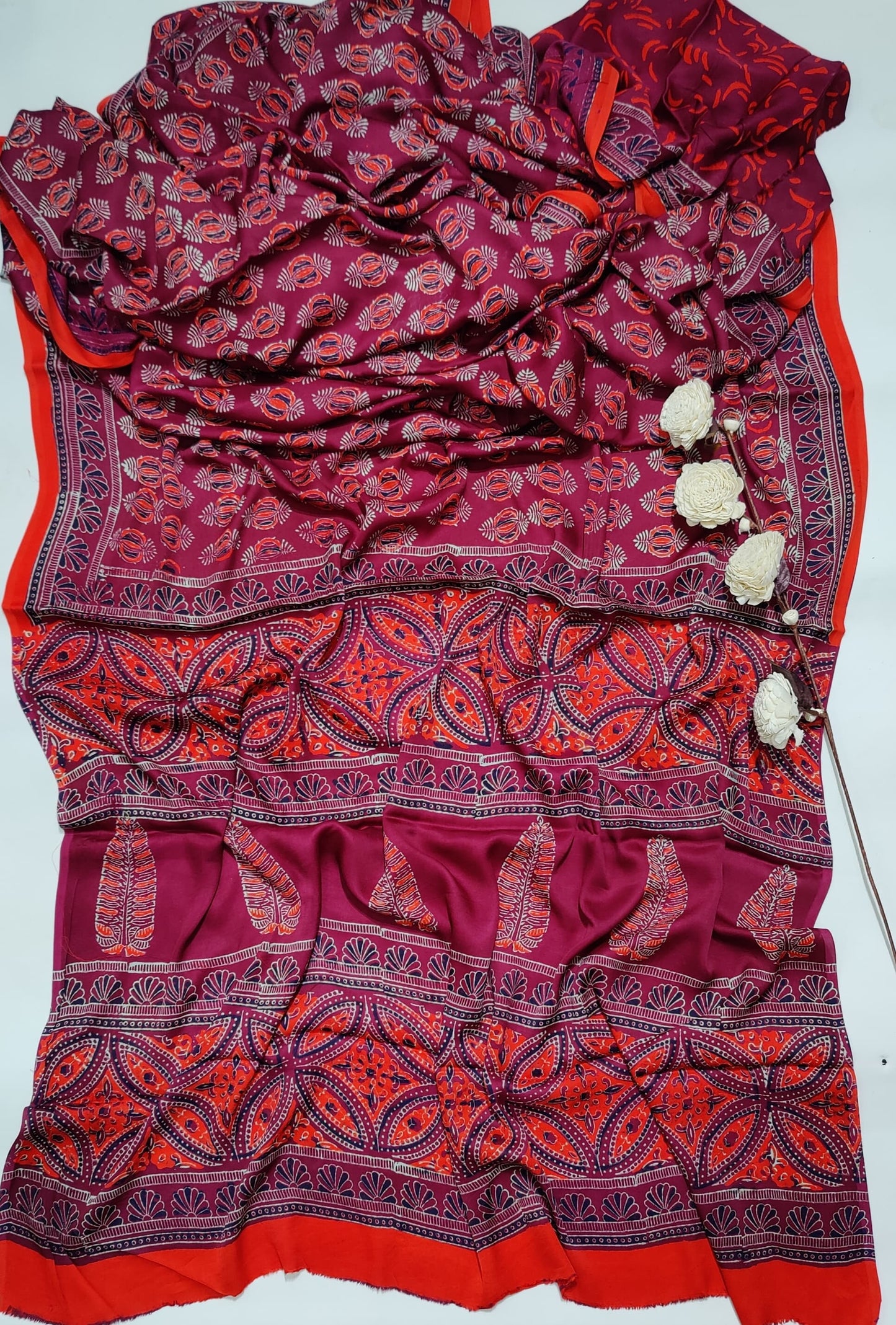 Ajrakh Printed Modal Silk Saree