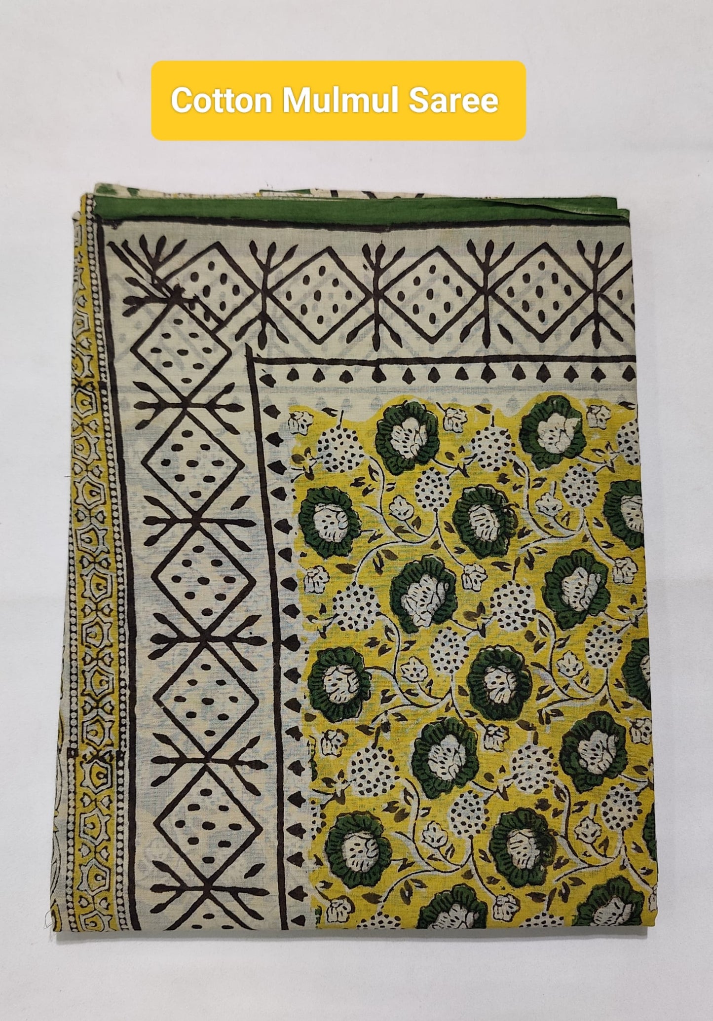 Hand Block Printed Ajrakh Soft Malmal Cotton Saree