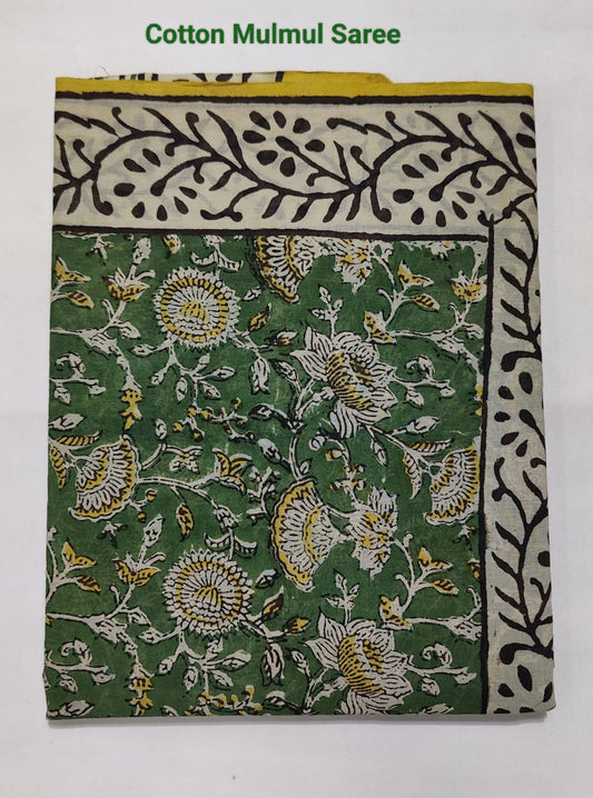 Hand Block Printed Ajrakh Soft Malmal Cotton Saree