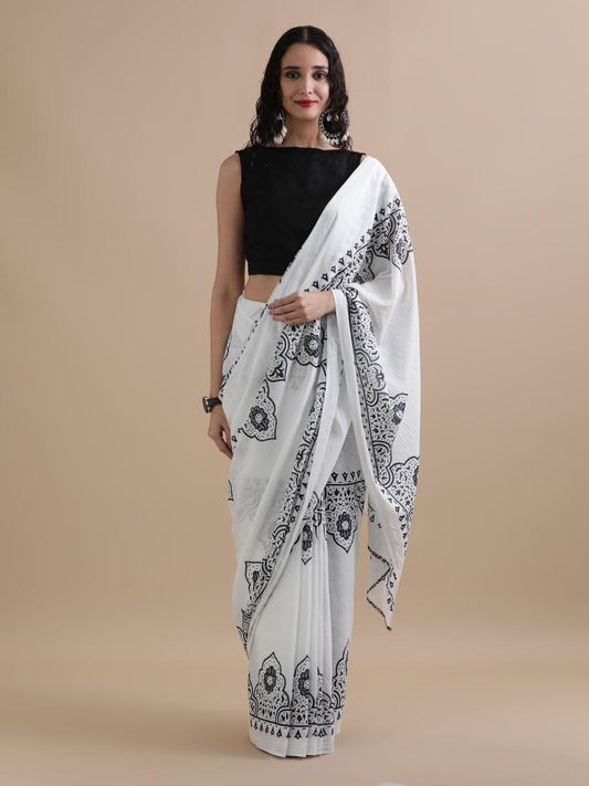 Hand Printed Cotton MulMul Saree