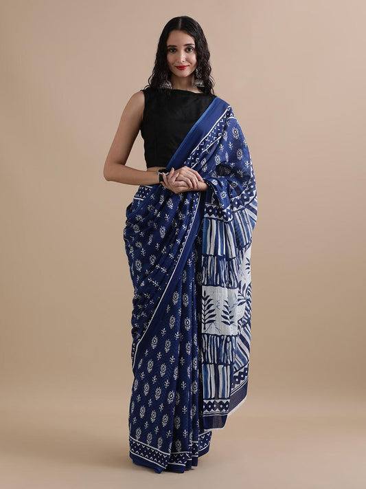Hand Printed Cotton MulMul Saree