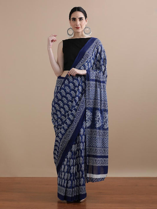 Hand Printed Cotton MulMul Saree