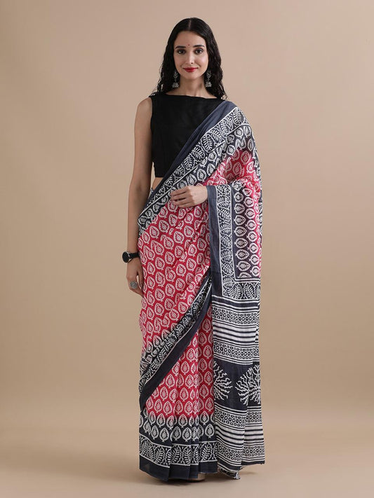 Hand Printed Cotton MulMul Saree