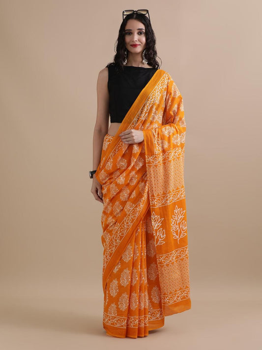Hand Printed Cotton MulMul Saree