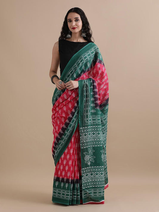 Hand Printed Cotton MulMul Saree