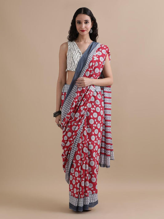 Hand Printed Cotton MulMul Saree