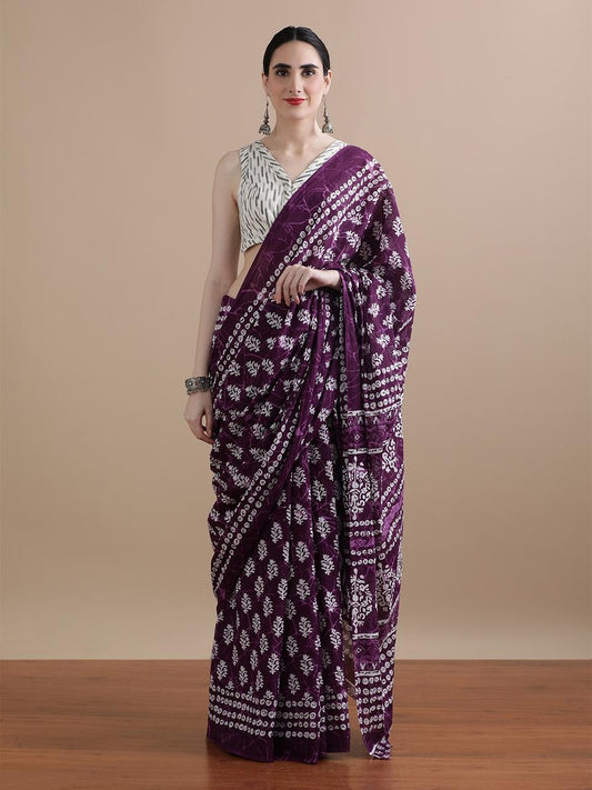 Hand Printed Cotton MulMul Saree