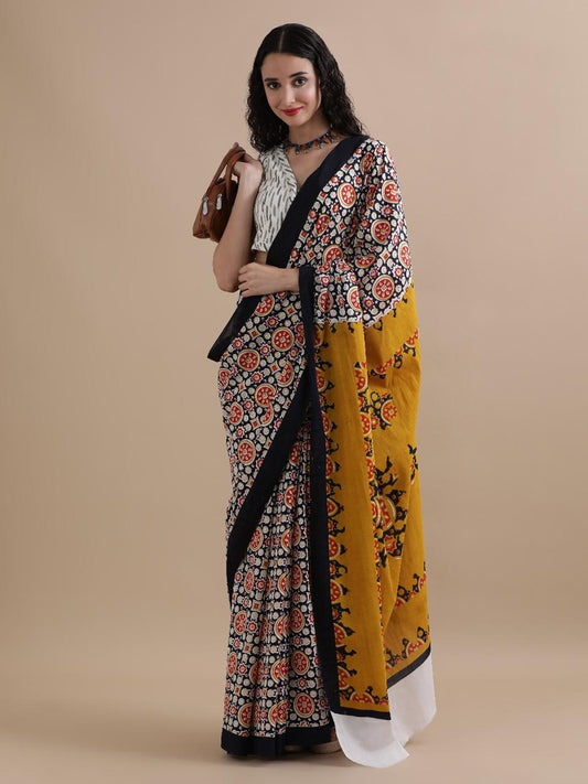 Hand Printed Cotton MulMul Saree
