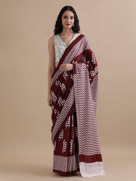 Hand Printed Cotton MulMul Saree