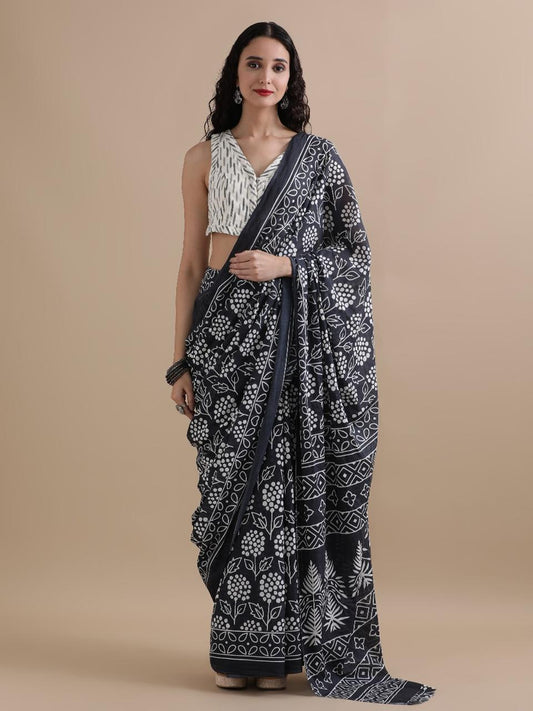 Hand Printed Cotton MulMul Saree