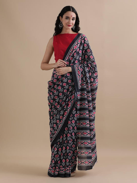 Hand Printed Cotton MulMul Saree