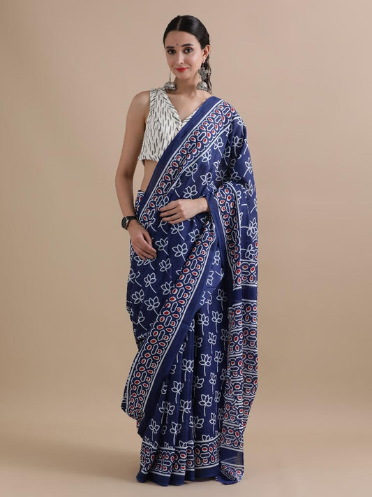 Hand Printed Cotton MulMul Saree