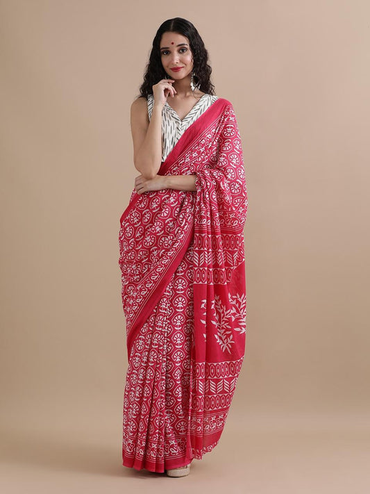 Hand Printed Cotton MulMul Saree