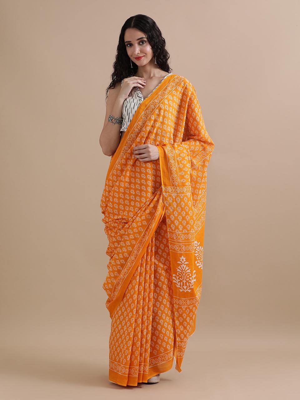 Hand Printed Cotton MulMul Saree