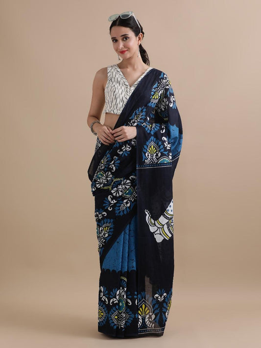 Hand Printed Cotton MulMul Saree