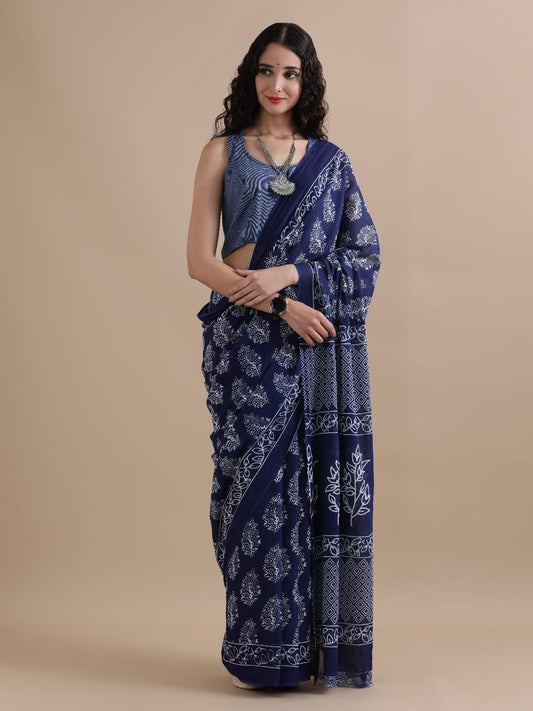 Hand Printed Cotton MulMul Saree