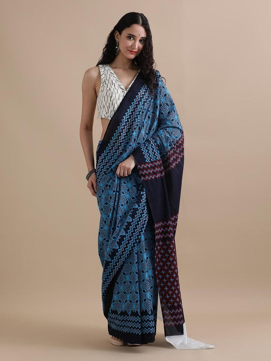 Hand Printed Cotton MulMul Saree