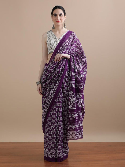 Hand Printed Cotton MulMul Saree
