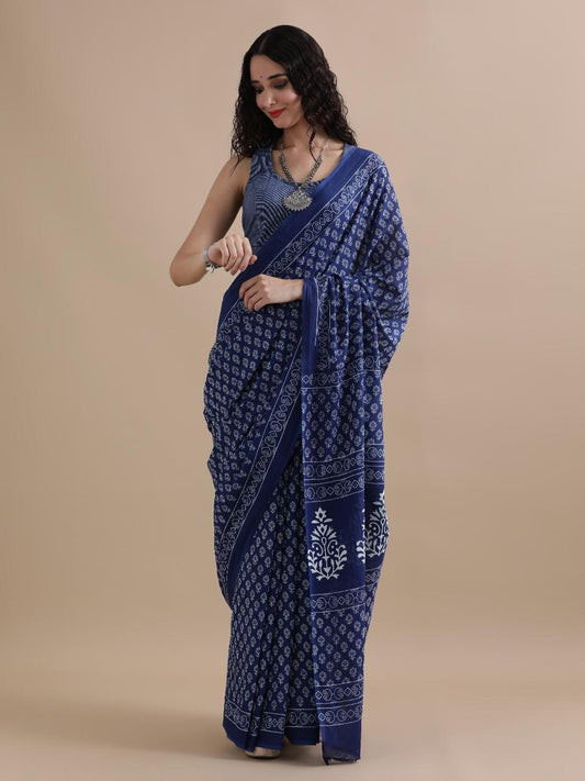 Hand Printed Cotton MulMul Saree