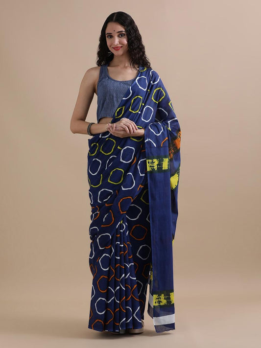 Hand Printed Cotton MulMul Saree