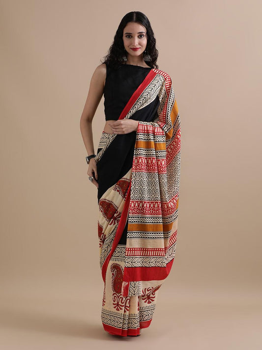 Hand Printed Cotton MulMul Saree