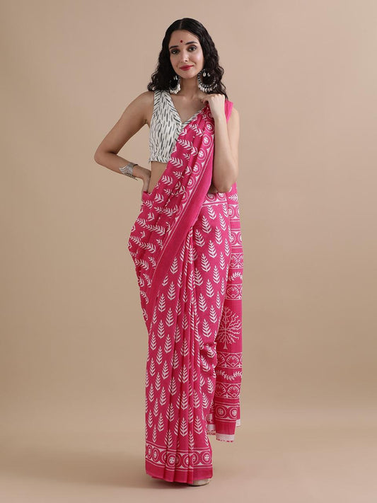 Hand Printed Cotton MulMul Saree