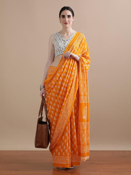 Hand Printed Cotton MulMul Saree