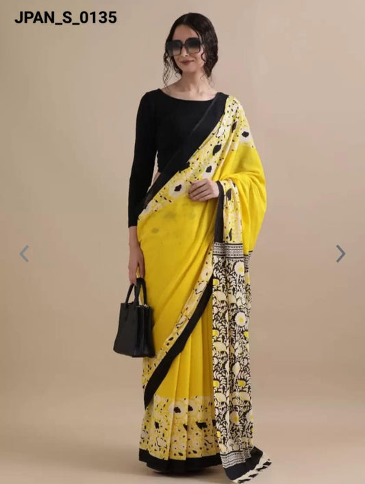 Hand Printed Cotton MulMul Saree