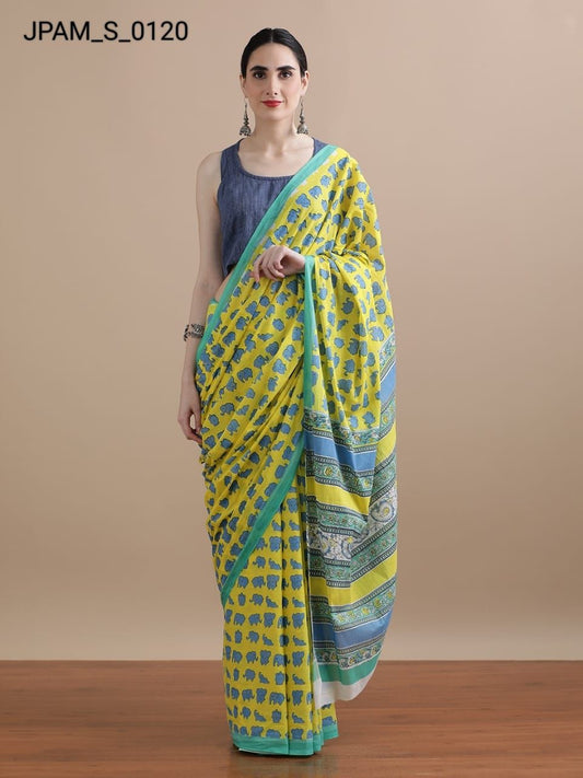 Hand Printed Cotton MulMul Saree